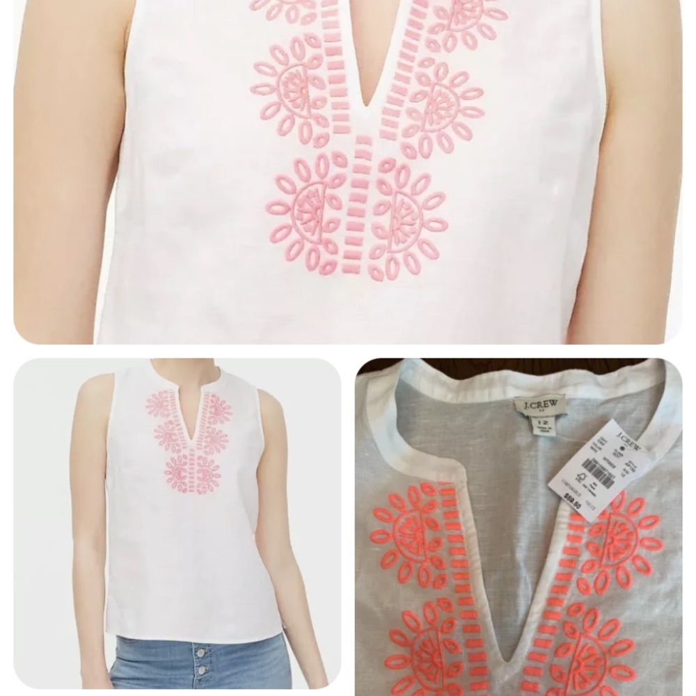 NWT jcrew size 6 white pink embroidered bib sleeveless tank